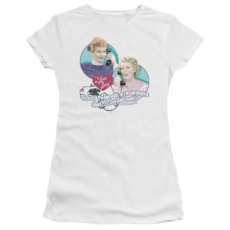 I Love Lucy Always Connected Juniors T-Shirt-- Solid Print Embellished