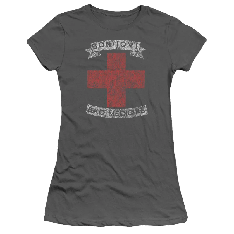 Bon Jovi Bad Medicine - Juniors T-Shirt-- Collared T-Shirt Boat Neck A-Line