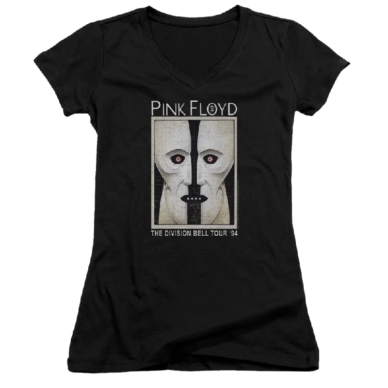 Pink Floyd The Division Bell - Juniors V-Neck T-Shirt-- Ribbed Striped Patterned