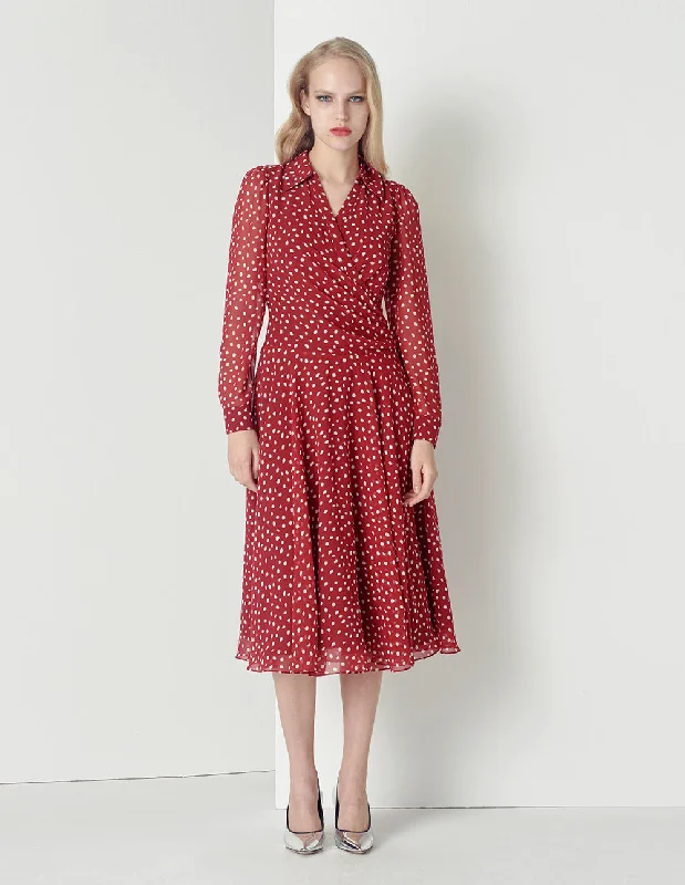 MARYLING V-Neck Polka Dots Print Shirt Dress-- Fitted T-Shirt Seamless Stretchy