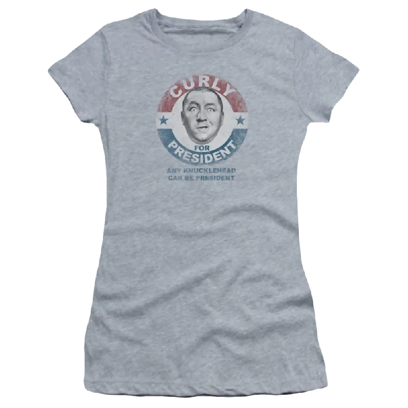 Three Stooges, The Curly For President - Juniors T-Shirt-- Collared Crew Neck Turtle Neck