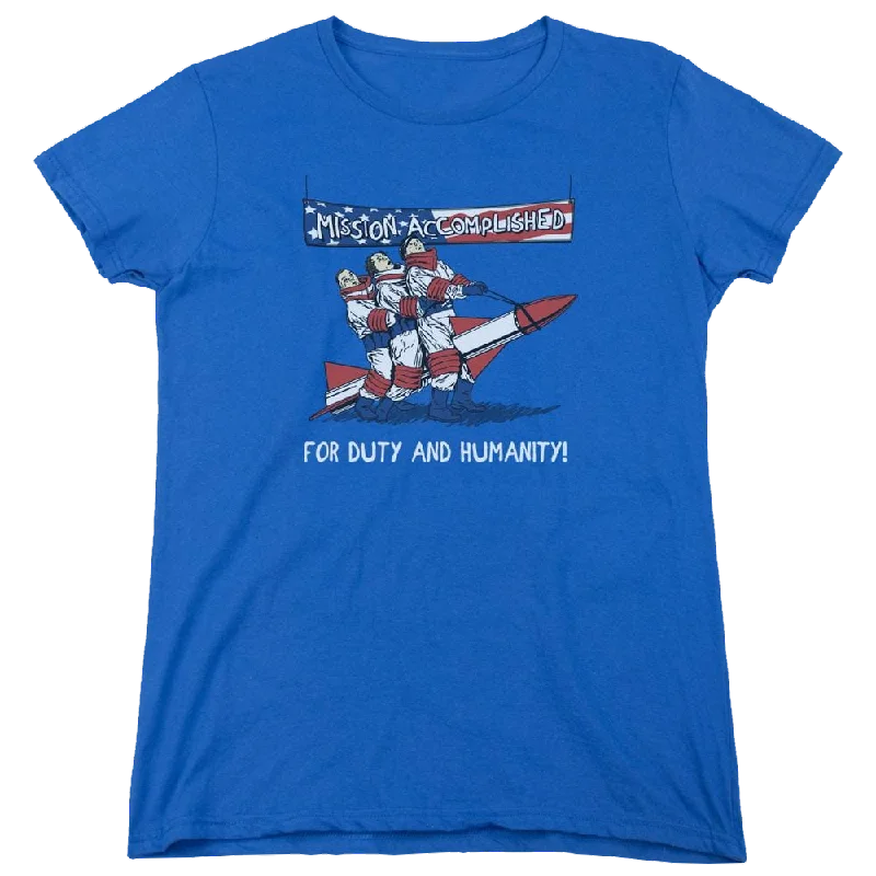 The Three Stooges Mission Accomplished Women's T-Shirt-- Embroidered Appliqued Beaded