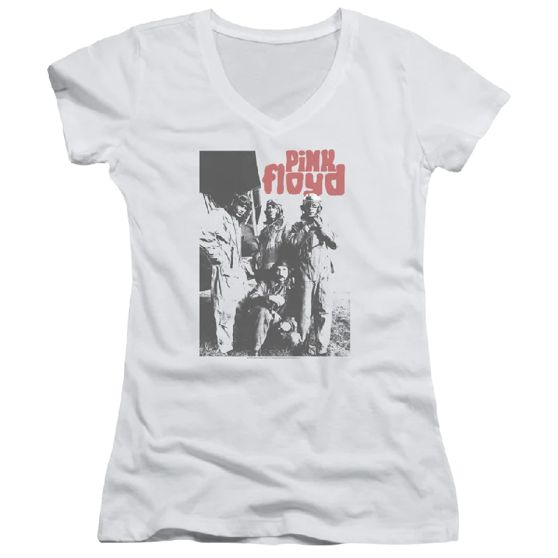Pink Floyd Point Me At The Sky - Juniors V-Neck T-Shirt-- Denim Fabric Leather Fabric Suede Fabric