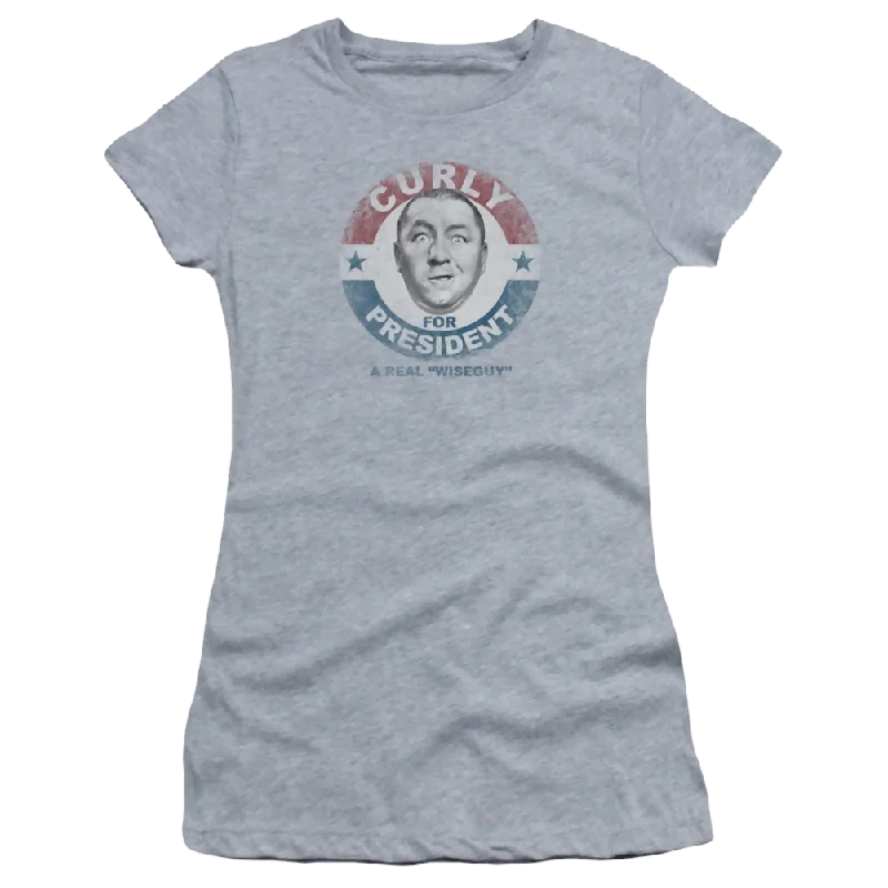 The Three Stooges Curly For President Juniors T-Shirt-- Collared Crew Neck Turtle Neck The Three Stooges Curly For President Juniors T-Shirt-- Collared Crew Neck Turtle Neck
