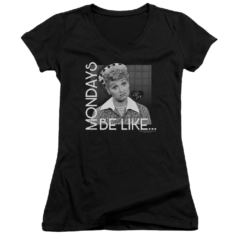 I Love Lucy Mondays Be Like Juniors V-Neck T-Shirt-- Houndstooth Herringbone Solid