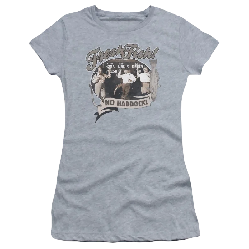 The Three Stooges Fresh Fish Juniors T-Shirt-- Spandex Blend Rayon Blend Denim Blend