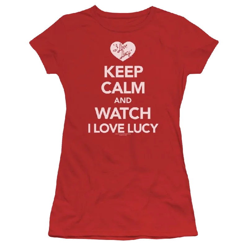 I Love Lucy Keep Calm And Watch Juniors T-Shirt-- Satin Blend Silk Blend Wool Blend