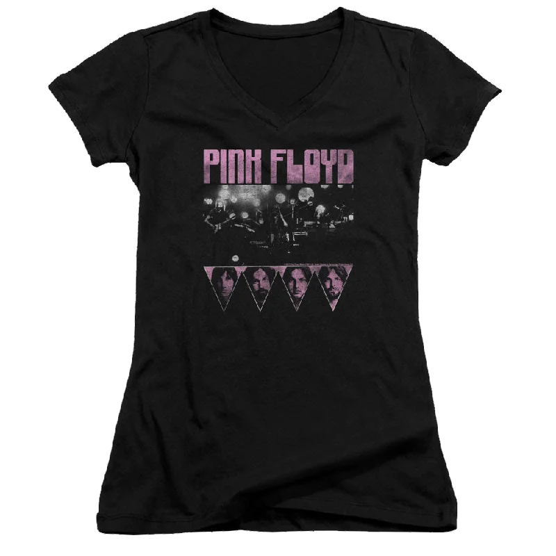 Pink Floyd Pink Four - Juniors V-Neck T-Shirt-- Notch Collar Peter Pan Collar Cowl Neck Pink Floyd Pink Four - Juniors V-Neck T-Shirt-- Notch Collar Peter Pan Collar Cowl Neck