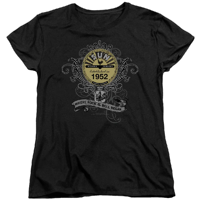Sun Records Rockin Scrolls - Women's T-Shirt-- Hooded Caped Shawl Collar