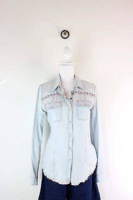 Vintage Roxy Denim Shirt (M)-- Fleece Nylon Spandex