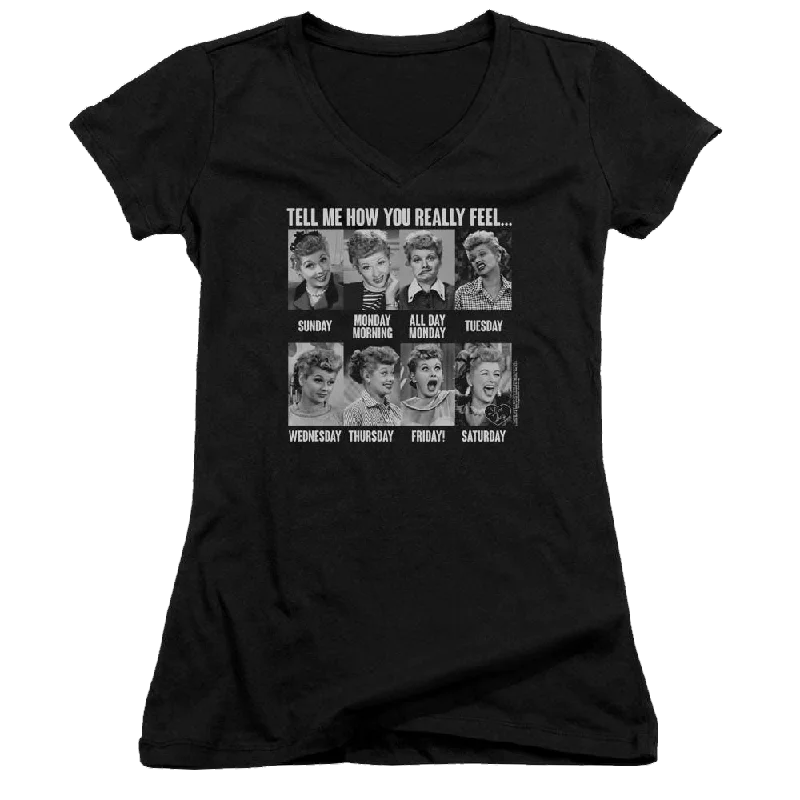 I Love Lucy 8 Days A Week Juniors V-Neck T-Shirt-- Chenille Fabric Brocade Fabric Lace Fabric I Love Lucy 8 Days A Week Juniors V-Neck T-Shirt-- Chenille Fabric Brocade Fabric Lace Fabric