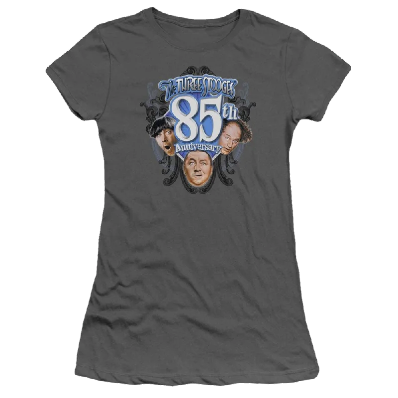 The Three Stooges 85th Anniversary 2 Juniors T-Shirt-- Striped Floral Plaid