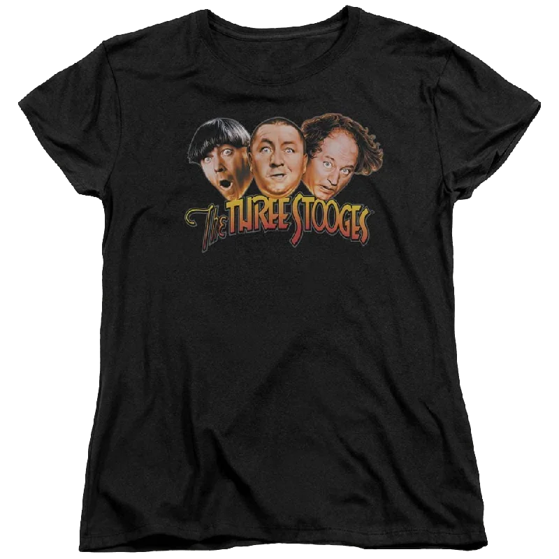 The Three Stooges Three Head Logo Women's T-Shirt-- Collared Crew Neck Turtle Neck