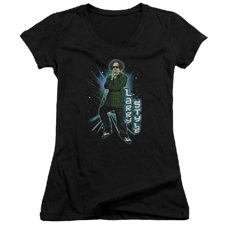 The Three Stooges Larry Style Juniors V-Neck T-Shirt-- Seamless Knitted Crochet