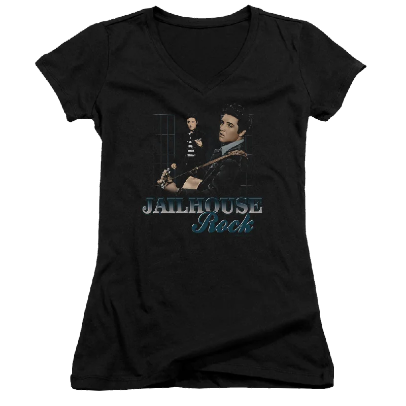 Elvis Presley Jailhouse Rock - Juniors V-Neck T-Shirt-- Terry Blend Velvet Blend Canvas Blend