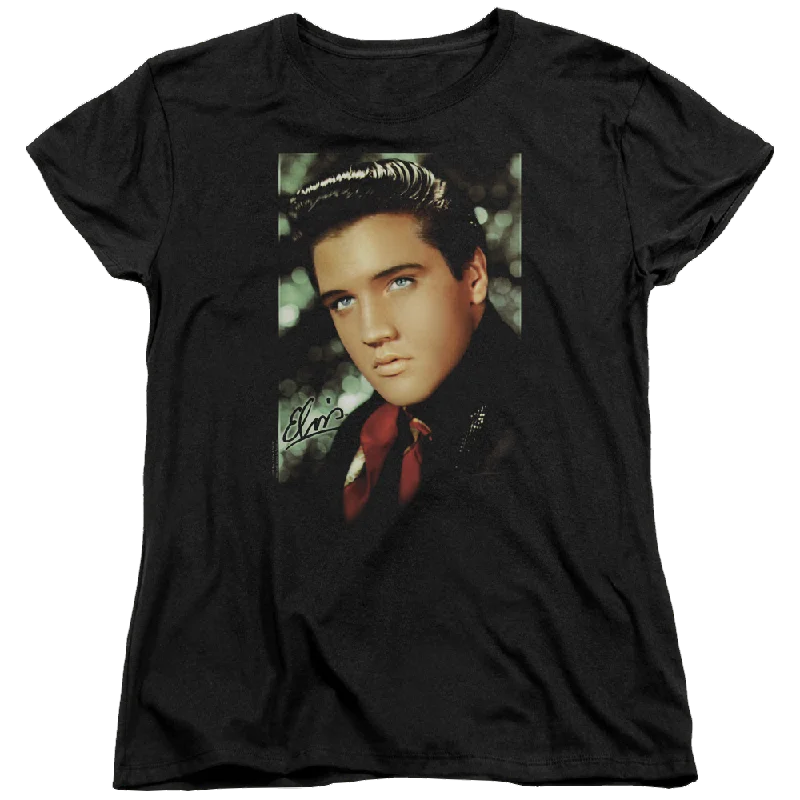 Elvis Presley Red Scarf - Women's T-Shirt-- Denim Fabric Leather Fabric Suede Fabric