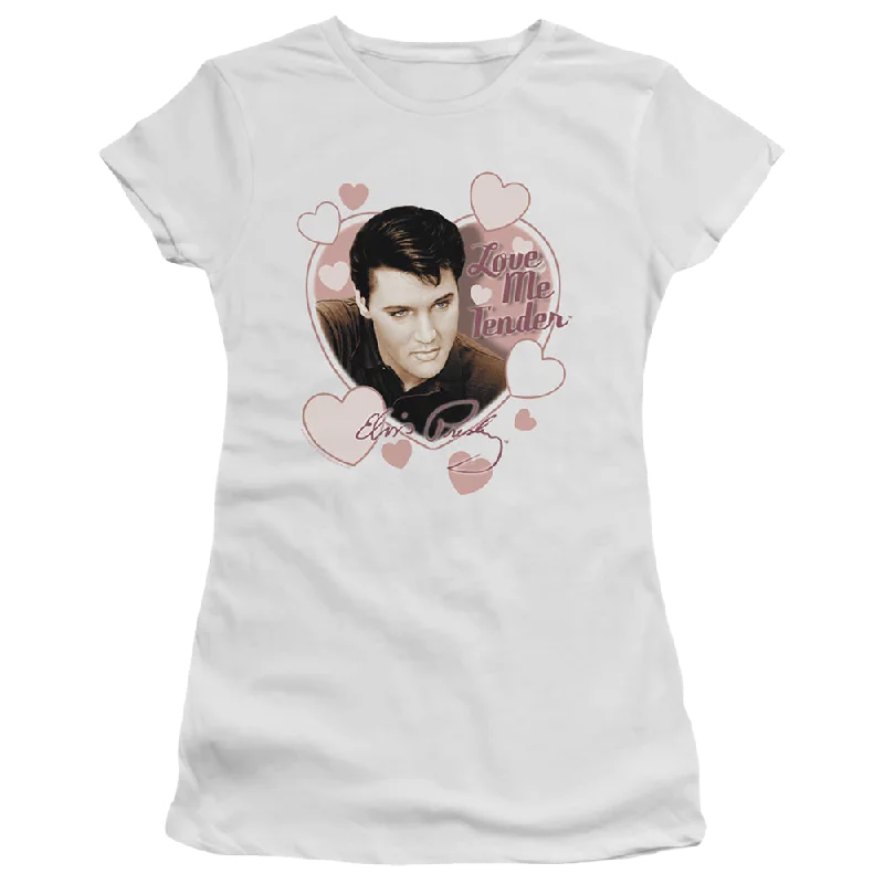 Elvis Presley Love Me Tender - Juniors T-Shirt-- Zippered Front Buttoned Front Snap Front Elvis Presley Love Me Tender - Juniors T-Shirt-- Zippered Front Buttoned Front Snap Front