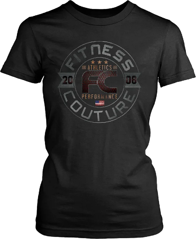 Fitness Couture Apparel Line -  Premium Steel Textured Logo T-Shirt-- Chenille Brocade Lace