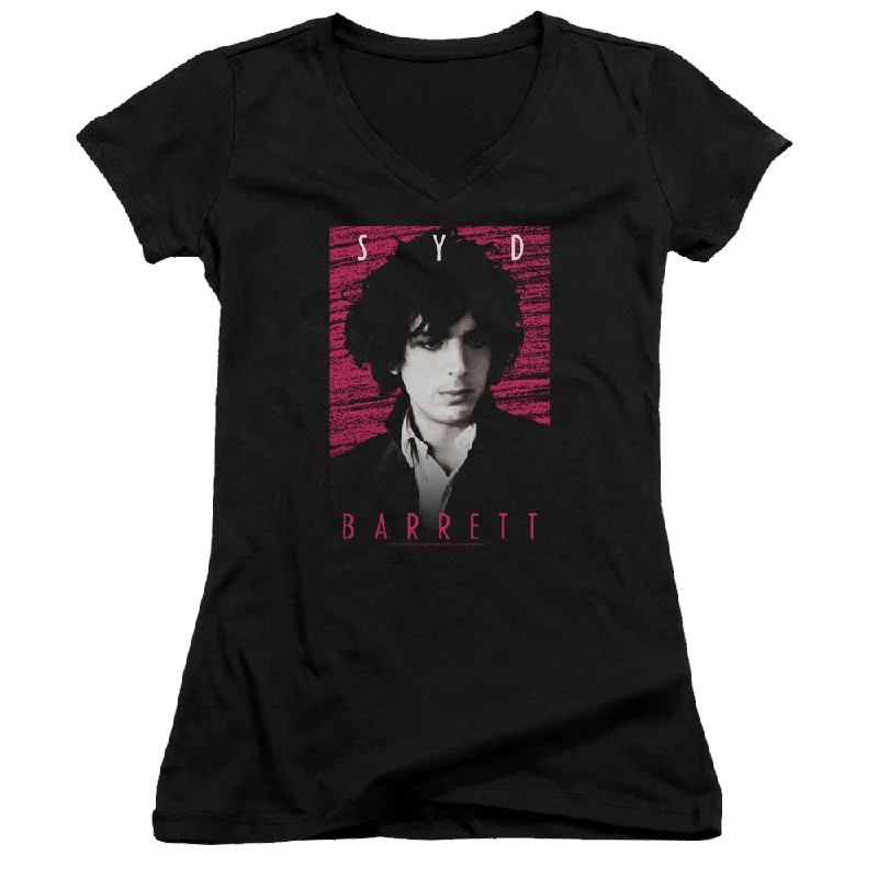 Syd Barrett Syd - Juniors V-Neck T-Shirt-- Houndstooth Herringbone Solid