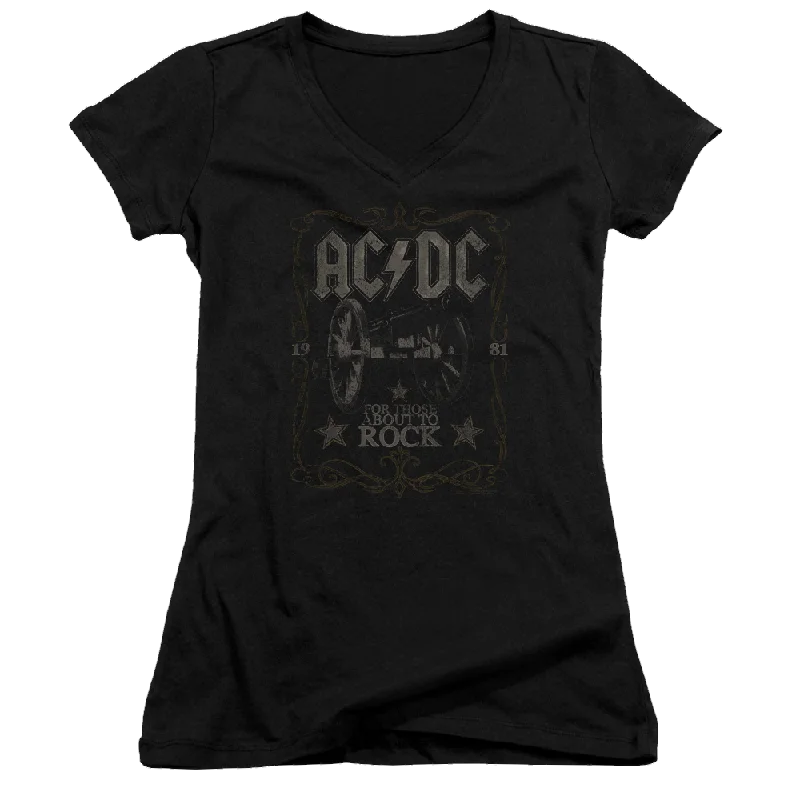 AC/DC Rock Label - Juniors V-Neck T-Shirt-- Houndstooth Herringbone Solid