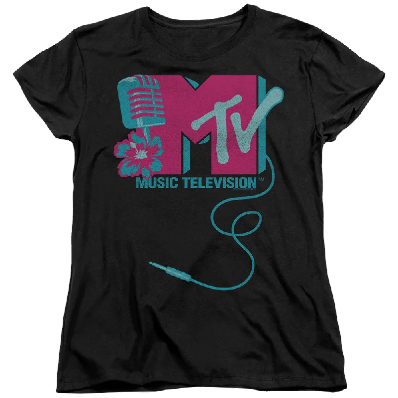 MTV Microphone Logo - Women's T-Shirt-- Lace Blend Ribbed Blend Corduroy Blend