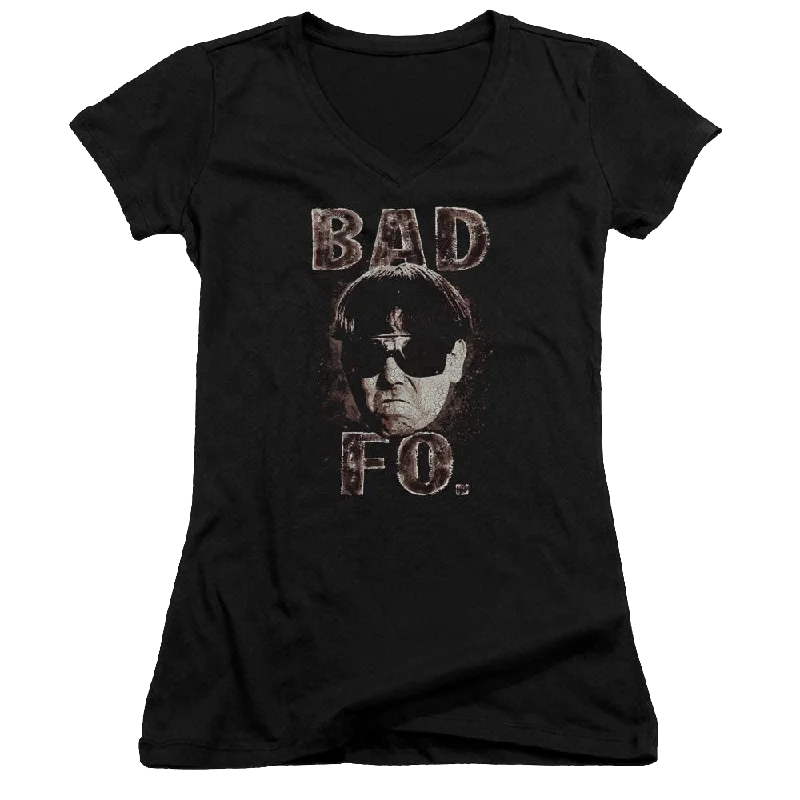 The Three Stooges Bad Moe Fo Juniors V-Neck T-Shirt-- Cotton Fabric Linen Fabric Terry Fabric The Three Stooges Bad Moe Fo Juniors V-Neck T-Shirt-- Cotton Fabric Linen Fabric Terry Fabric