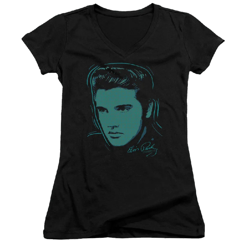 Elvis Presley Young Dots - Juniors V-Neck T-Shirt-- Chenille Blend Fleece Blend Nylon Blend