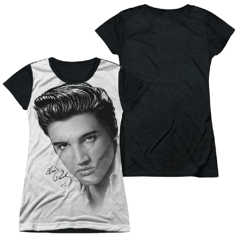 Elvis Presley Stare 2 - Juniors Black Back T-Shirt-- Anti-Shrink Durable Soft