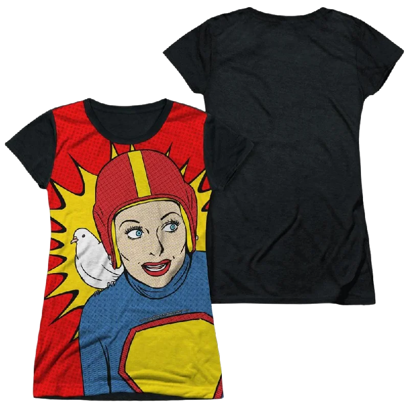 I Love Lucy Super Lucy Juniors Black Back T-Shirt-- Print Jacquard Patchwork