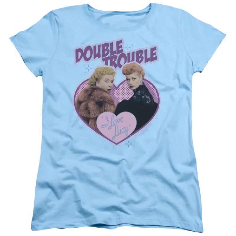 I Love Lucy Double Trouble Women's T-Shirt-- Welt Pockets Slit Pockets