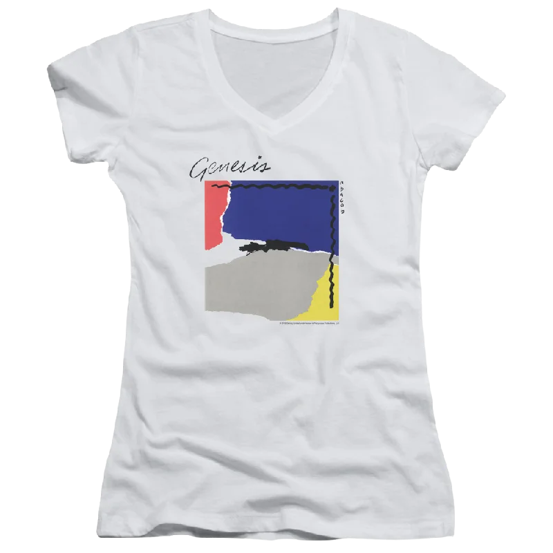 Genesis Abacab - Juniors V-Neck T-Shirt-- Graphic Embroidered Appliqued