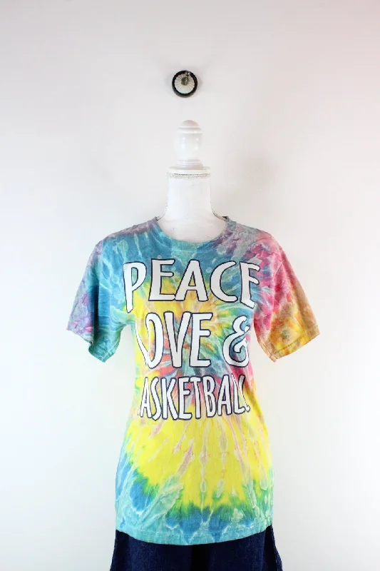 Vintage Peace Love & Basketball T-Shirt (S)-- Polka Dot Checkered Tartan
