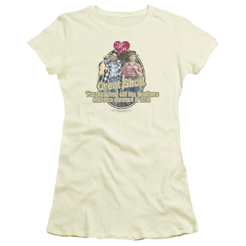 I Love Lucy Great Shot Juniors T-Shirt-- Wool Fabric Cashmere Fabric Tweed Fabric