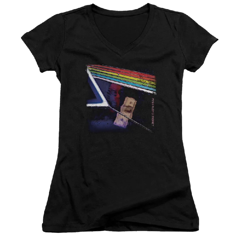 Pink Floyd Money - Juniors V-Neck T-Shirt-- Asymmetrical Pockets Print