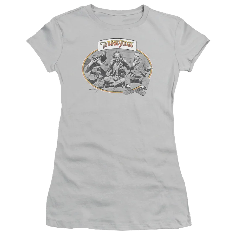 The Three Stooges Monkey See Juniors T-Shirt-- Real Fur Shearling Chenille