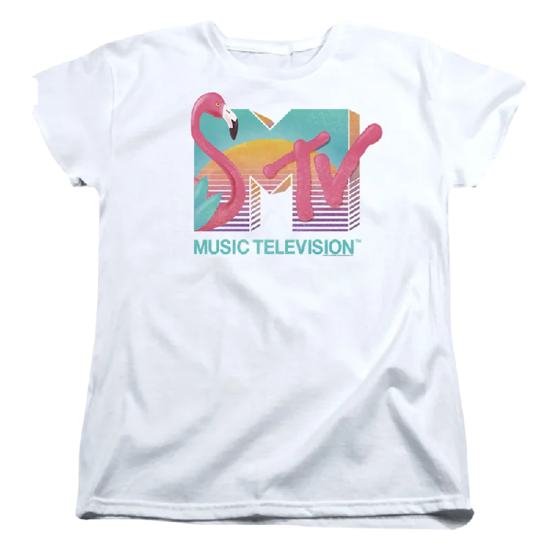 MTV Flamingo Logo - Women's T-Shirt-- Terry Blend Velvet Blend Canvas Blend