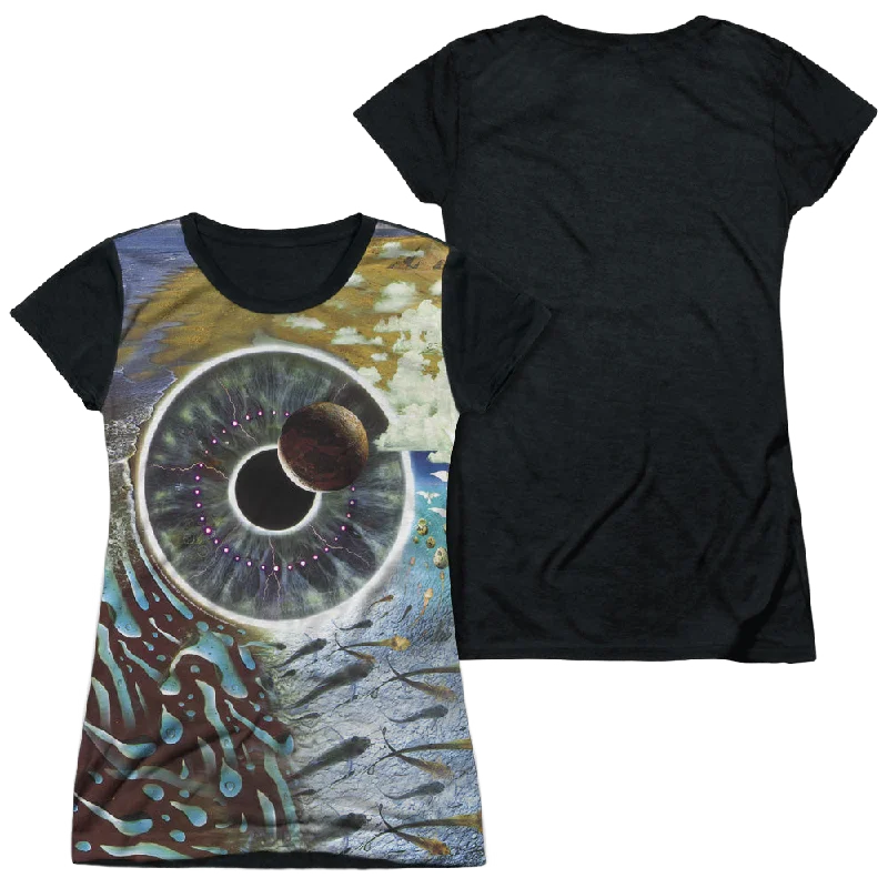 Pink Floyd Pulse - Juniors Black Back T-Shirt-- Striped Floral Plaid