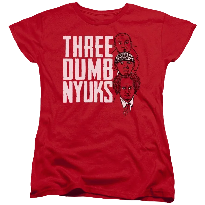 The Three Stooges Three Dumb Nyuks Women's T-Shirt-- Zippered Buttoned Snapped