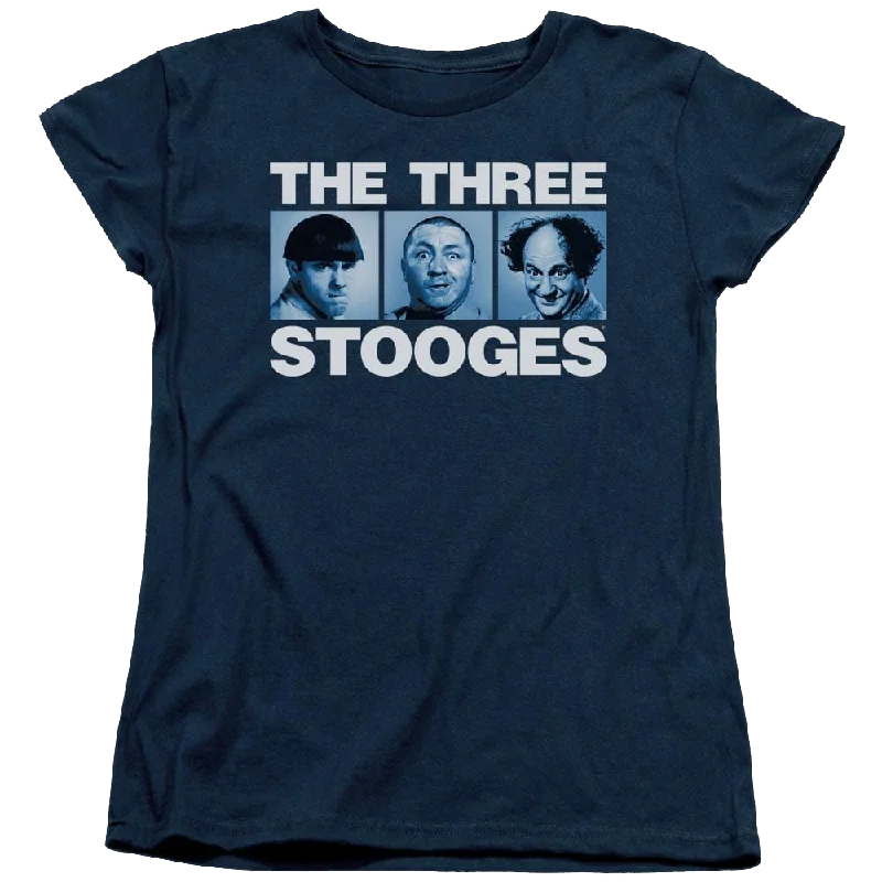 The Three Stooges Three Squares Women's T-Shirt-- Spandex Blend Rayon Blend Denim Blend