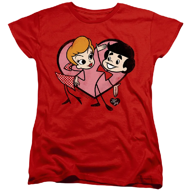 I Love Lucy Cartoon Love - Women's T-Shirt-- Graphic Embroidered Appliqued