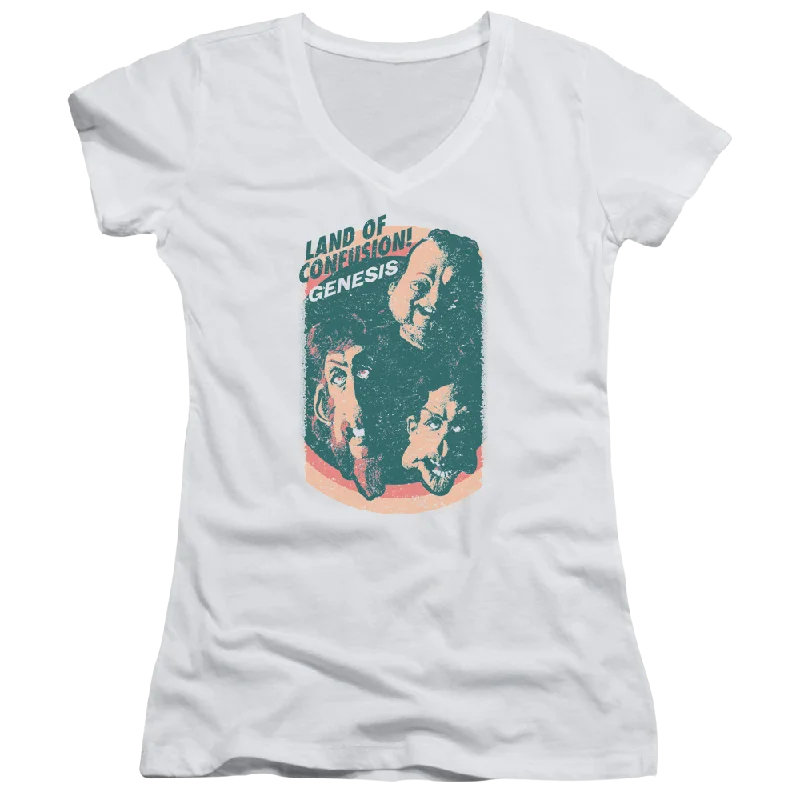 Genesis Land Of Confusion - Juniors V-Neck T-Shirt-- Plaid T-Shirt Polka Dot Checkered
