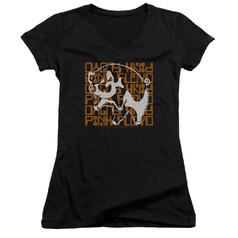 Pink Floyd Pig - Juniors V-Neck T-Shirt -- Basic T-Shirt Crew Neck Short Sleeve