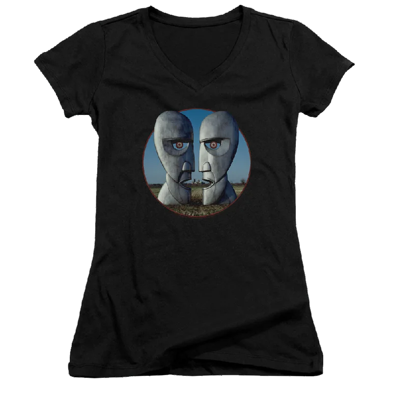 Pink Floyd Division Bell Cover - Juniors V-Neck T-Shirt-- Machine Wash Dry Clean Hand Wash Pink Floyd Division Bell Cover - Juniors V-Neck T-Shirt-- Machine Wash Dry Clean Hand Wash