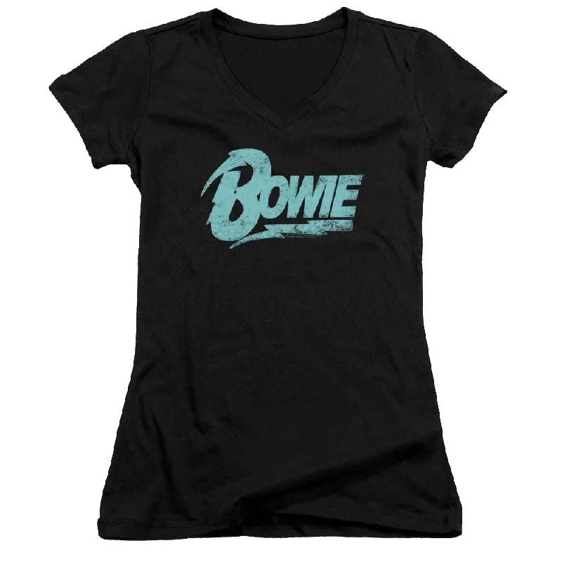 David Bowie Logo - Juniors V-Neck T-Shirt-- Lace Blend Ribbed Blend Corduroy Blend