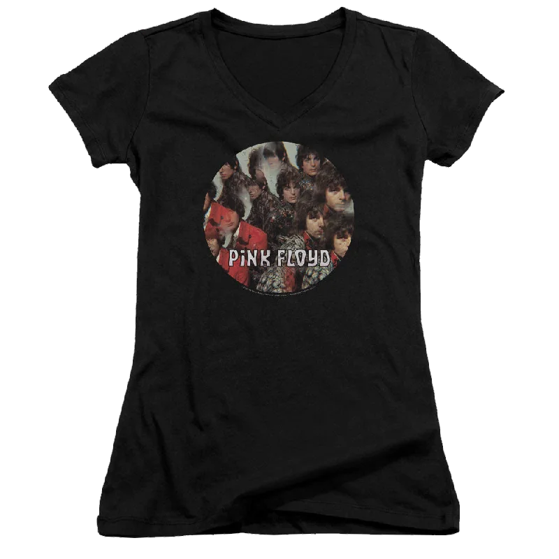 Pink Floyd Piper - Juniors V-Neck T-Shirt-- Mesh Blend Leather Blend Suede Blend