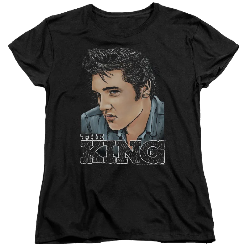 Elvis Presley Graphic King - Women's T-Shirt-- Rayon Velvet Corduroy