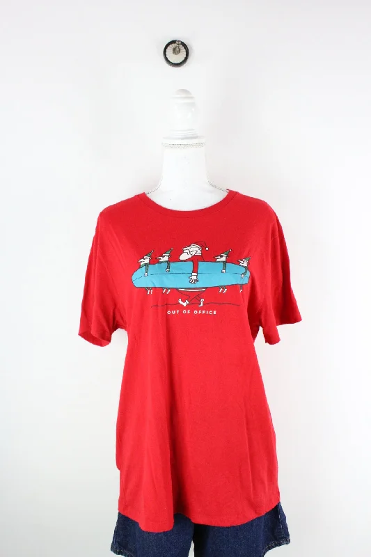 Vintage Out of Office T-Shirt (L)-- V-Neck T-Shirt Long Sleeve Cotton