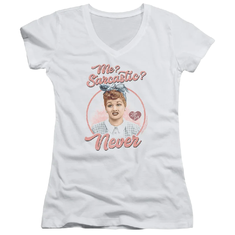I Love Lucy Sarcastic Juniors V-Neck T-Shirt-- Rayon Velvet Corduroy