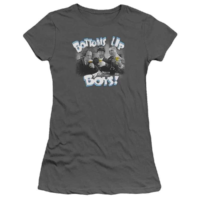 The Three Stooges Bottoms Up Juniors T-Shirt-- Welt Pockets Slit Pockets Flap Pockets