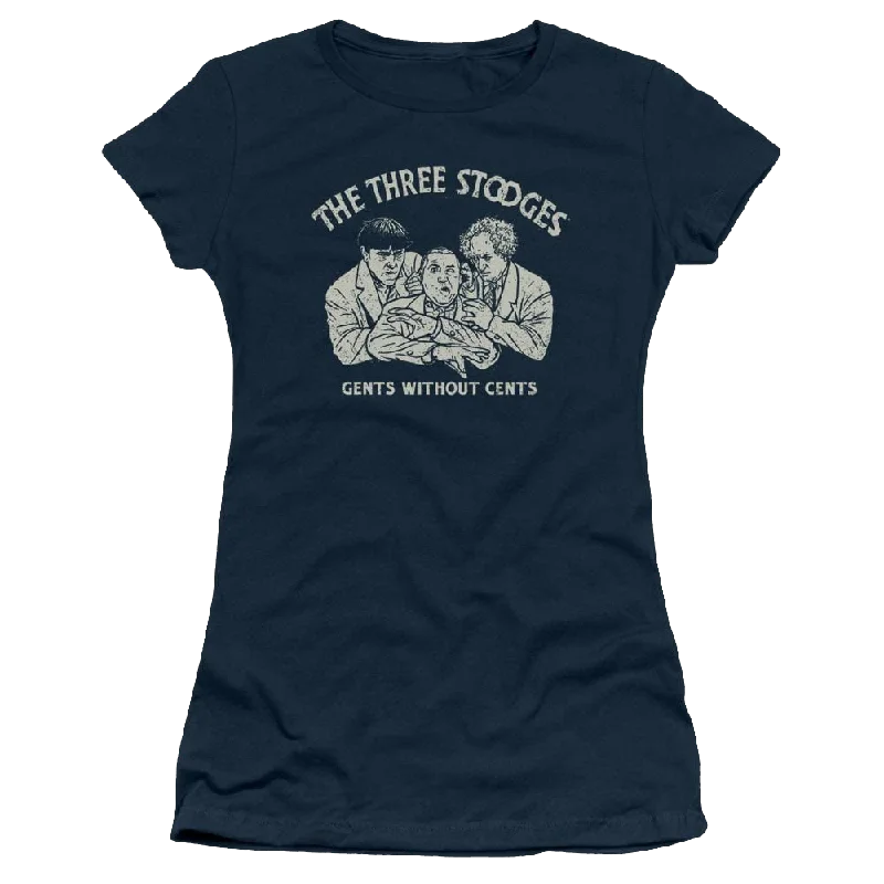 The Three Stooges Without Cents Juniors T-Shirt-- Welt Pockets Slit Pockets